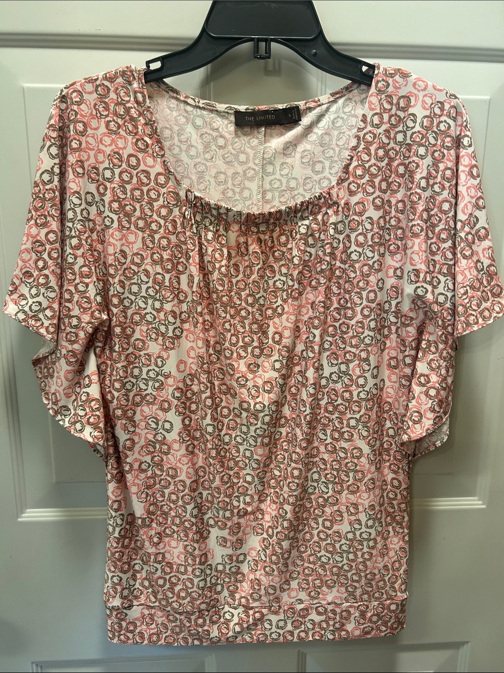 The Limited Pink and Brown Printed Dolman Sleeve Blouse
